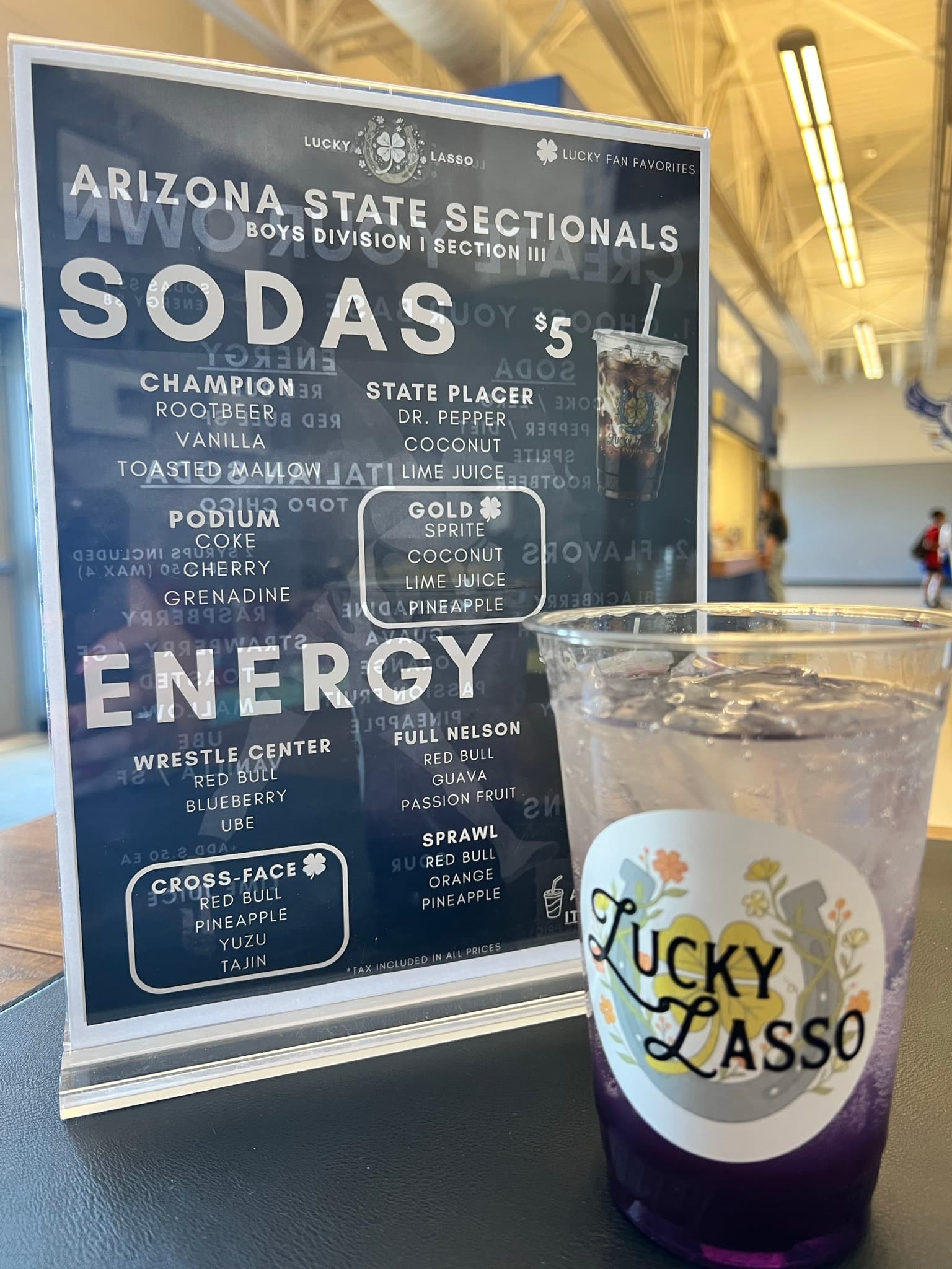 Custom menu and drink at Arizona State Sectionals